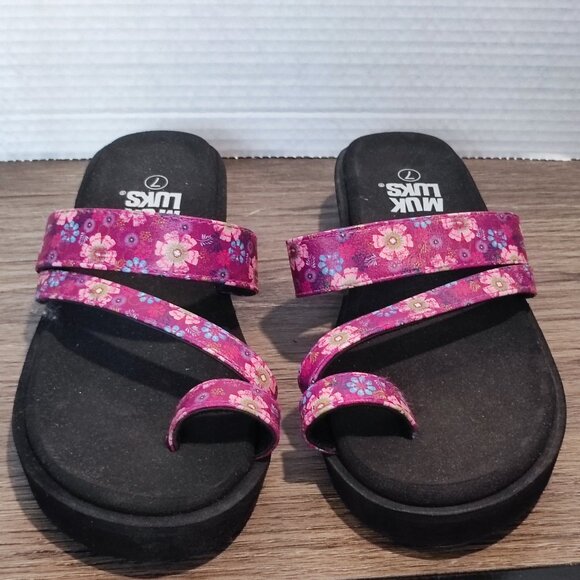 Mukluks sandals women's size 7 purple floral design lightweight - Picture 3 of 10